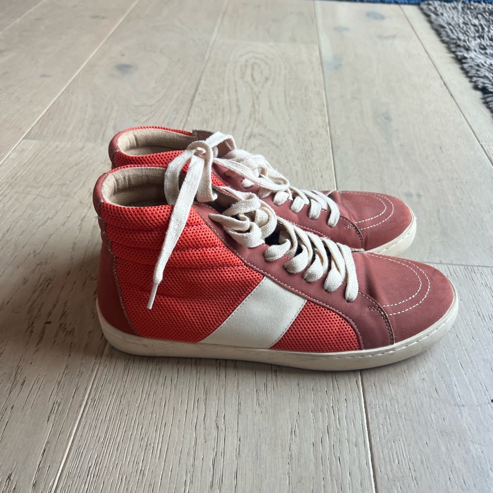 Red and White High-Top Sneakers